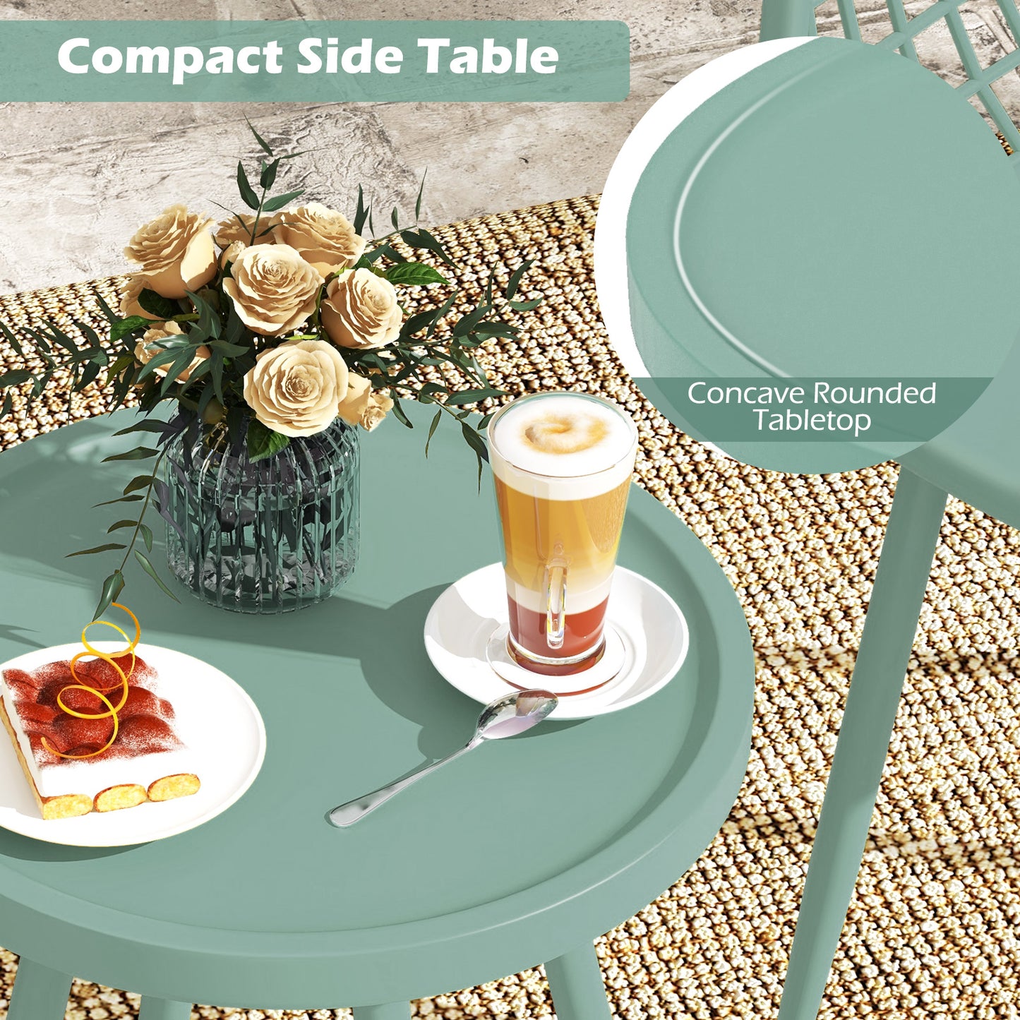 3-Piece Patio Conversation Set with Metal Frame and PP Seats