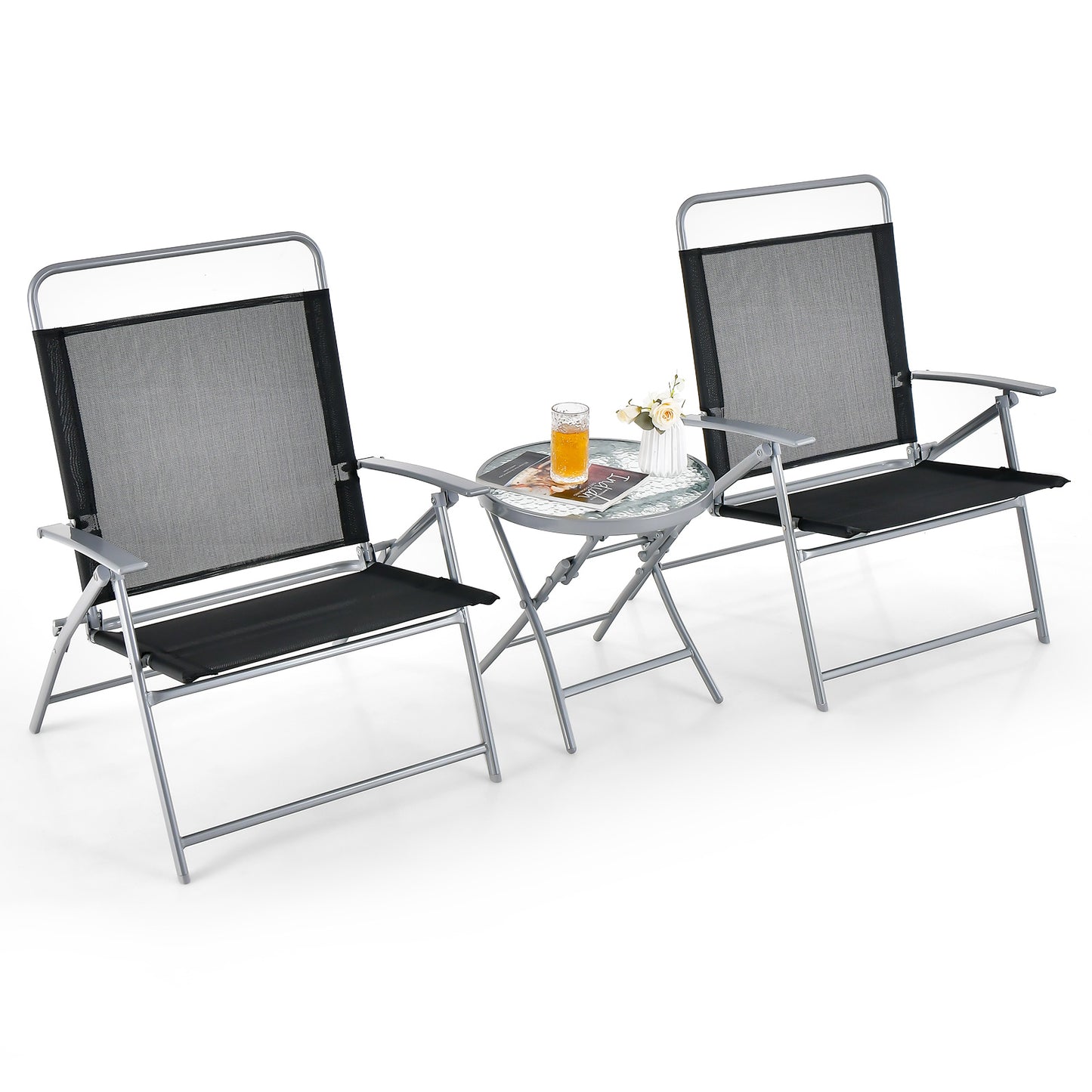 3-Piece Folding Patio Chair Set with Coffee Table