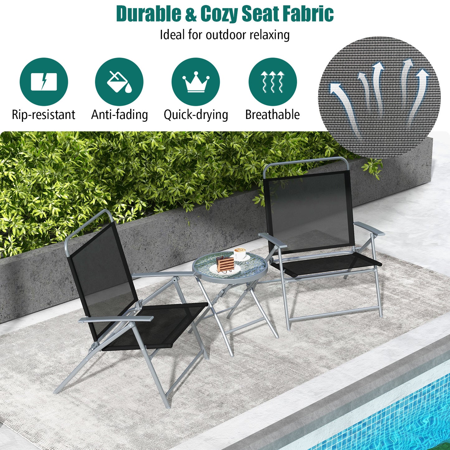 3-Piece Folding Patio Chair Set with Coffee Table