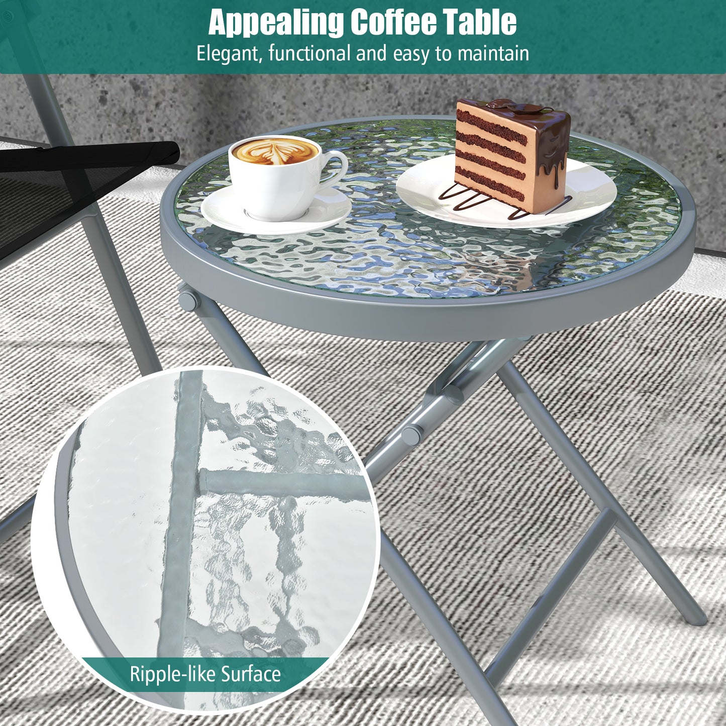3-Piece Folding Patio Chair Set with Coffee Table