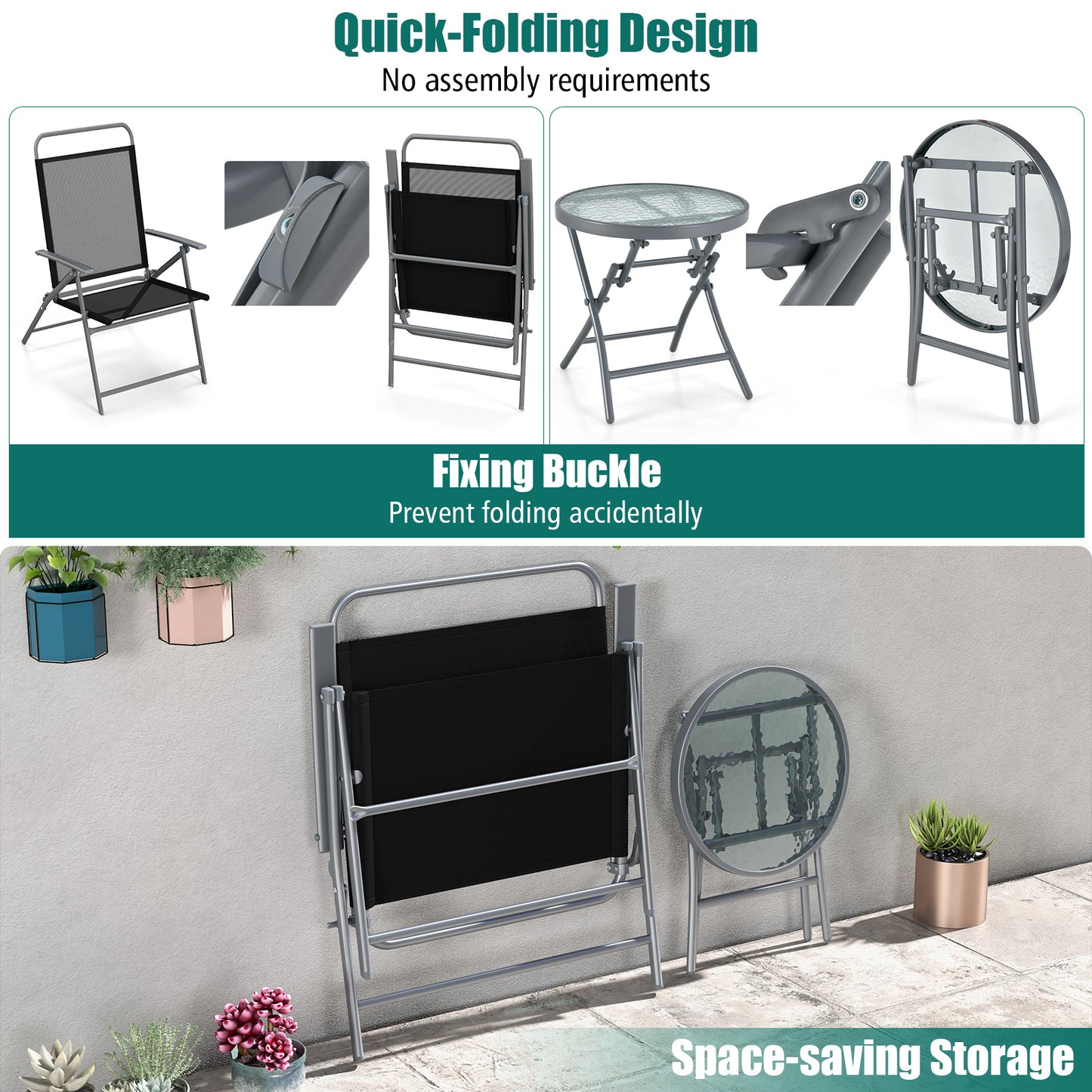 3-Piece Folding Patio Chair Set with Coffee Table