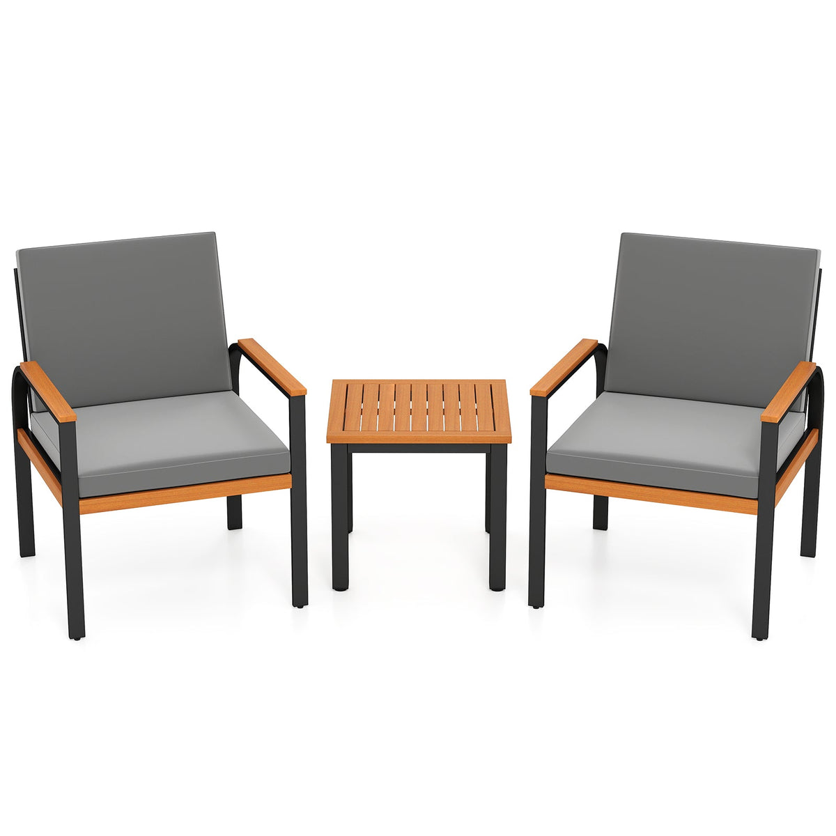 3 Piece Patio Furniture Set Outdoor Conversation Set with Coffee Table-Grey