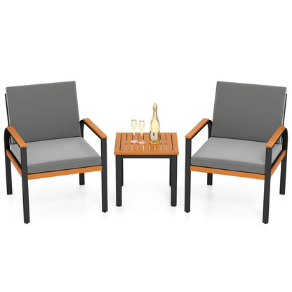 3 Piece Patio Furniture Set Outdoor Conversation Set with Coffee Table-Grey