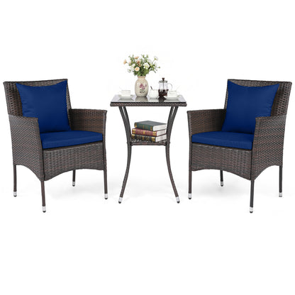 3-Piece Patio Conversation Set with Cushioned Chairs & Glass Table