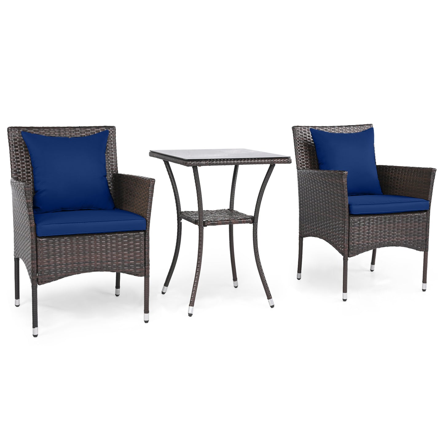 3-Piece Patio Conversation Set with Cushioned Chairs & Glass Table