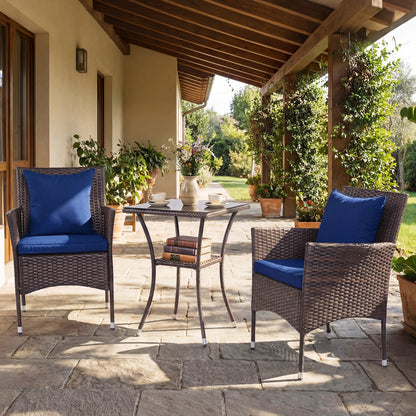 3-Piece Patio Conversation Set with Cushioned Chairs & Glass Table