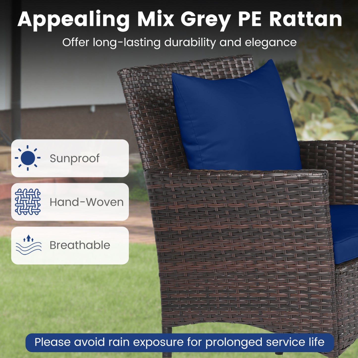 3-Piece Patio Conversation Set with Cushioned Chairs & Glass Table