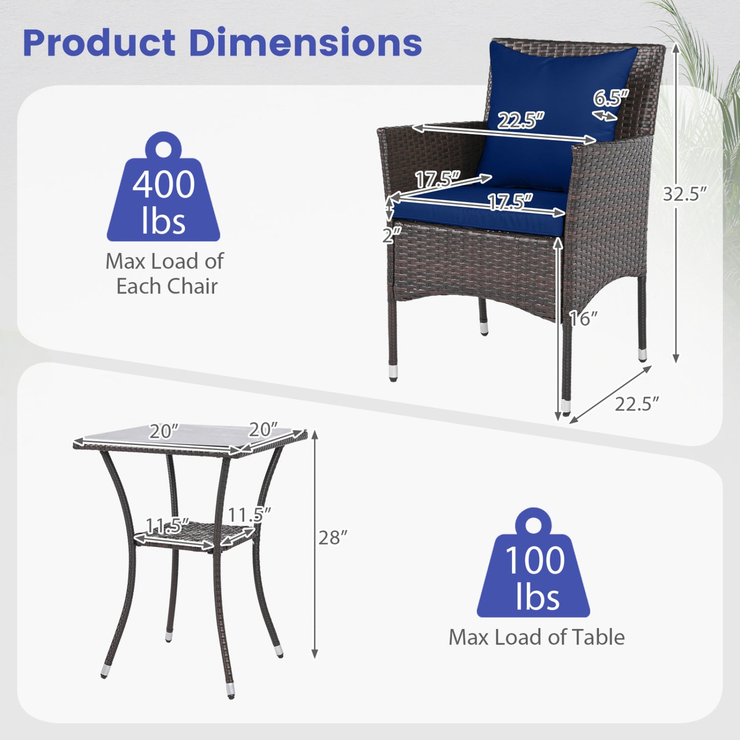 3-Piece Patio Conversation Set with Cushioned Chairs & Glass Table