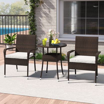 3-Piece Patio Conversation Set with Tempered Glass Table