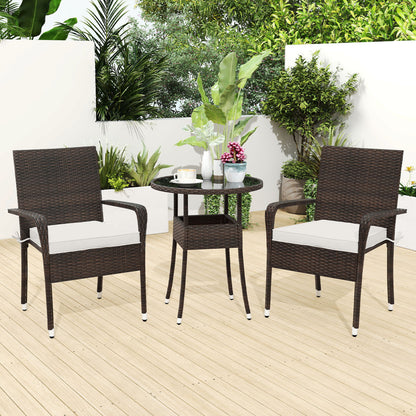 3-Piece Patio Conversation Set with Tempered Glass Table