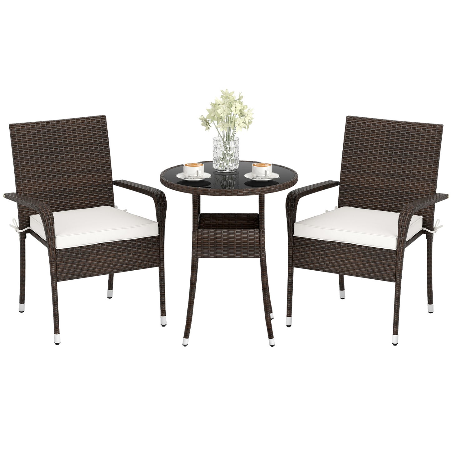 3-Piece Patio Conversation Set with Tempered Glass Table