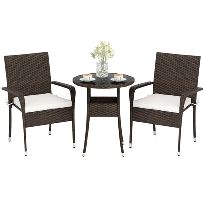 3-Piece Patio Conversation Set with Tempered Glass Table