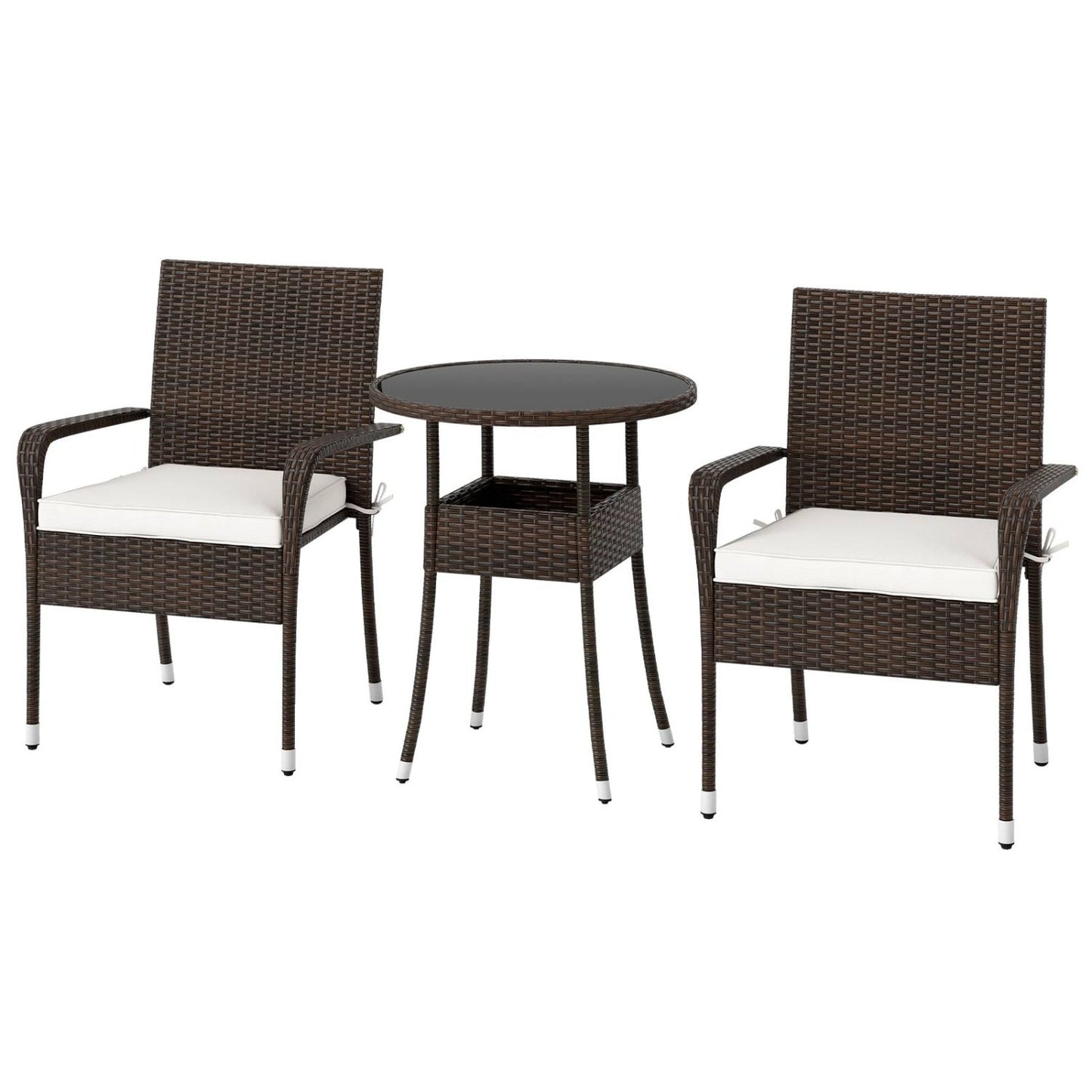 3-Piece Patio Conversation Set with Tempered Glass Table