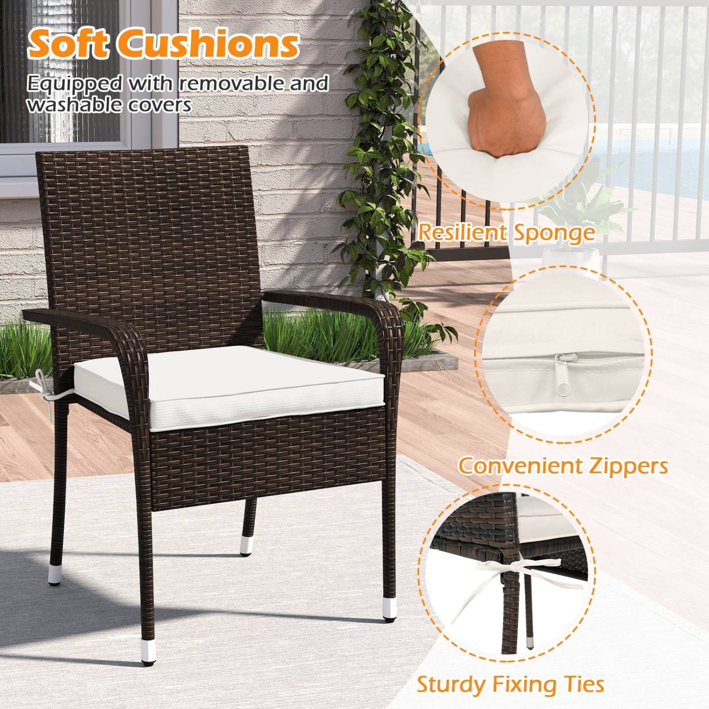 3-Piece Patio Conversation Set with Tempered Glass Table