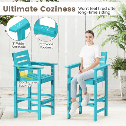 3-Piece Patio HDPE Bar Set with Square High-Top Table for Backyard and Poolside