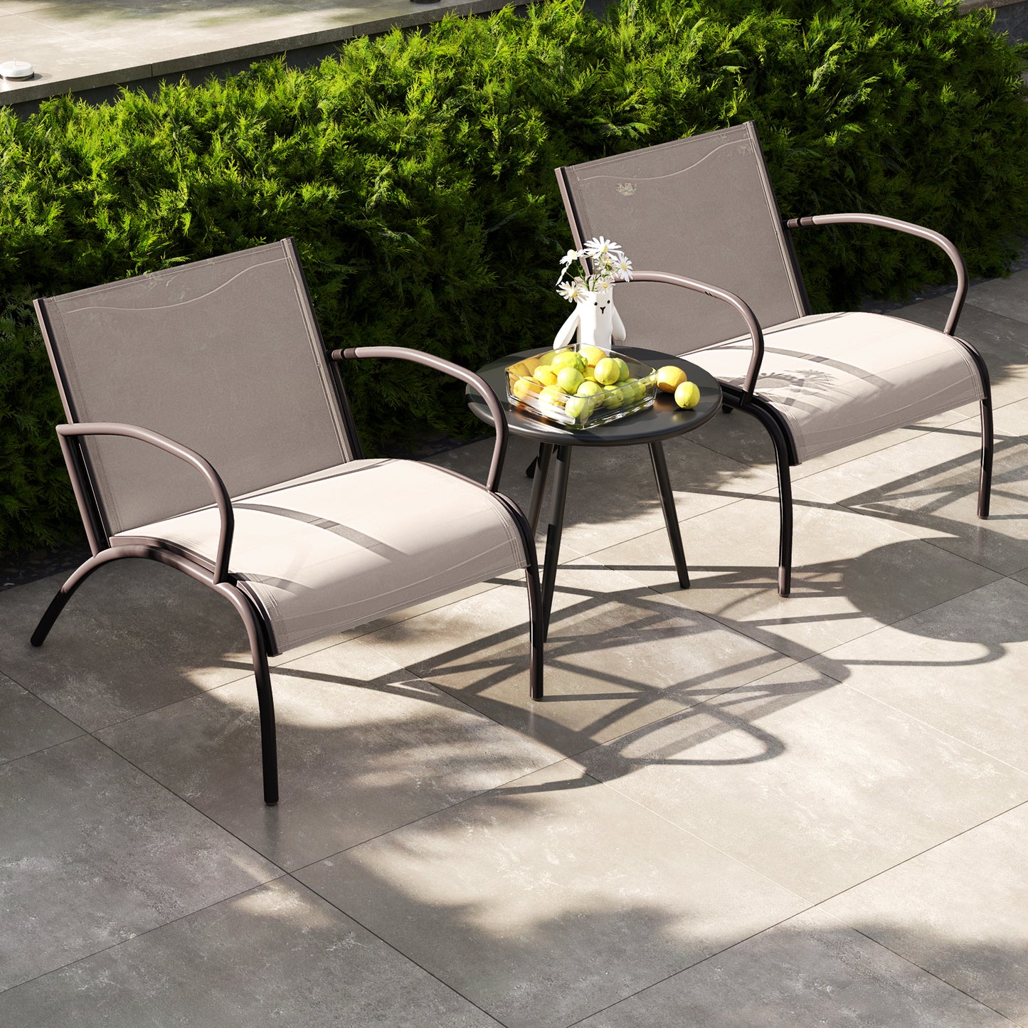3-Piece Patio Conversation Set with Wide Armchairs and Table