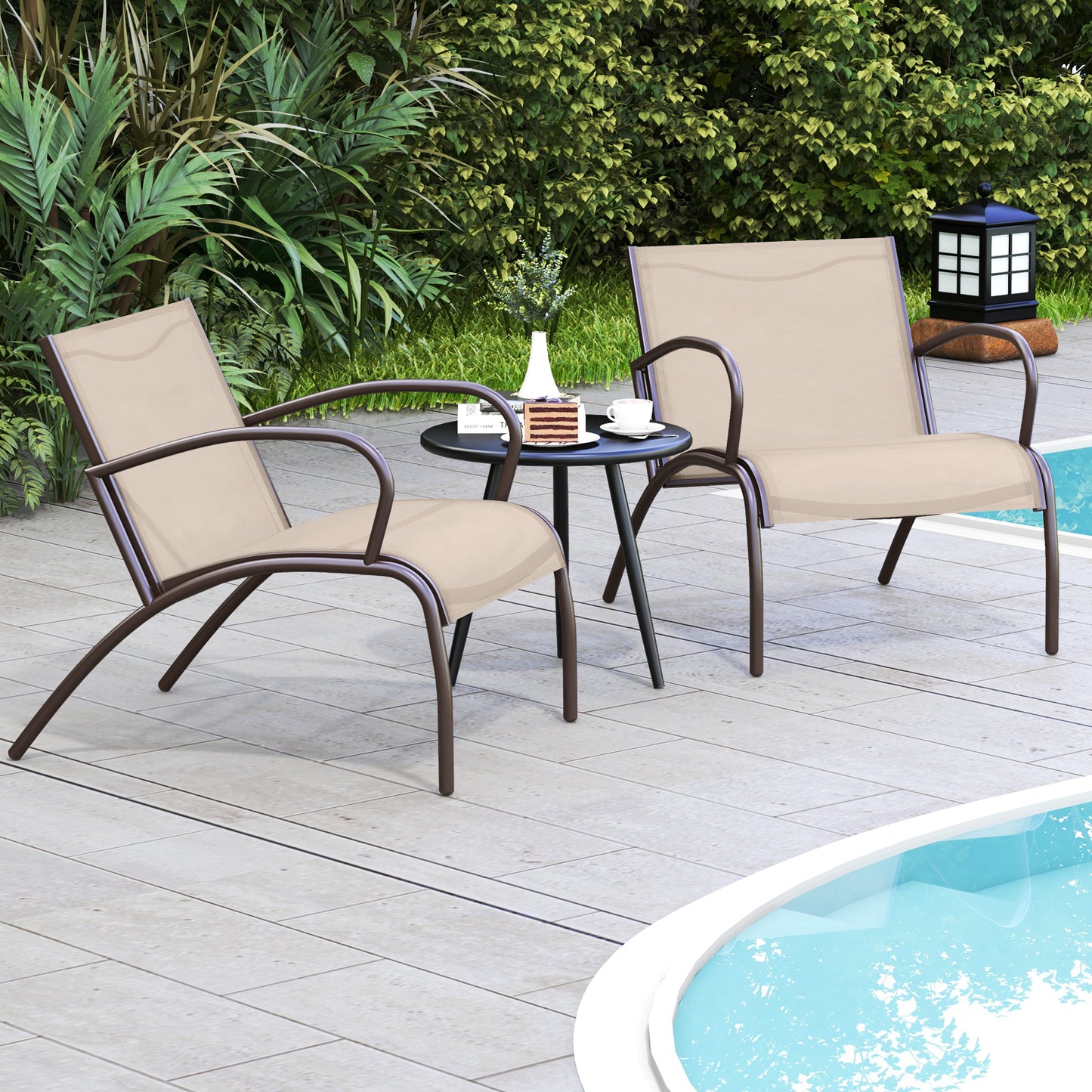 3-Piece Patio Conversation Set with Wide Armchairs and Table