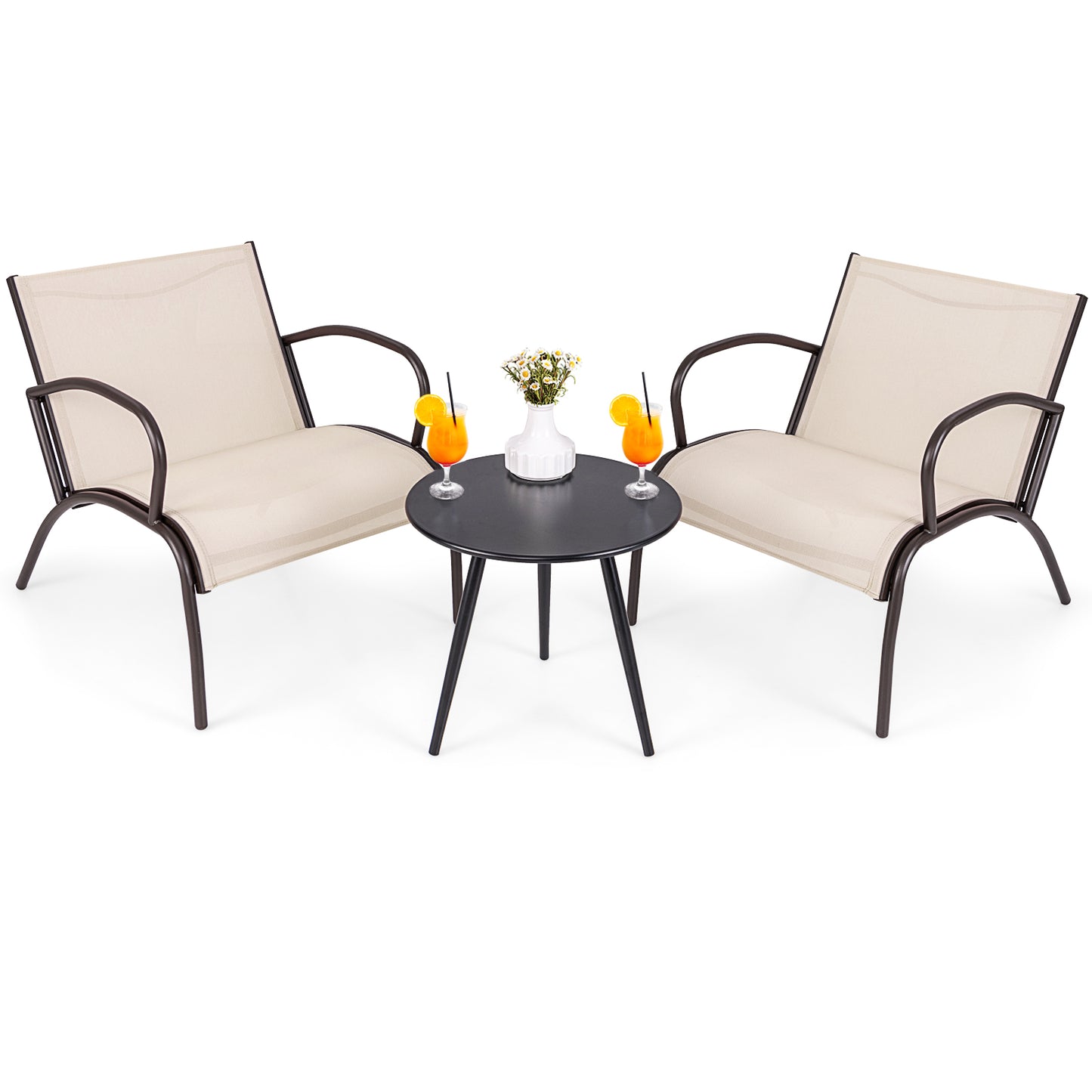 3-Piece Patio Conversation Set with Wide Armchairs and Table