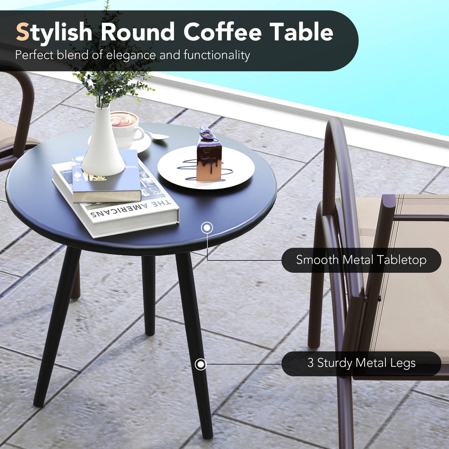 3-Piece Patio Conversation Set with Wide Armchairs and Table