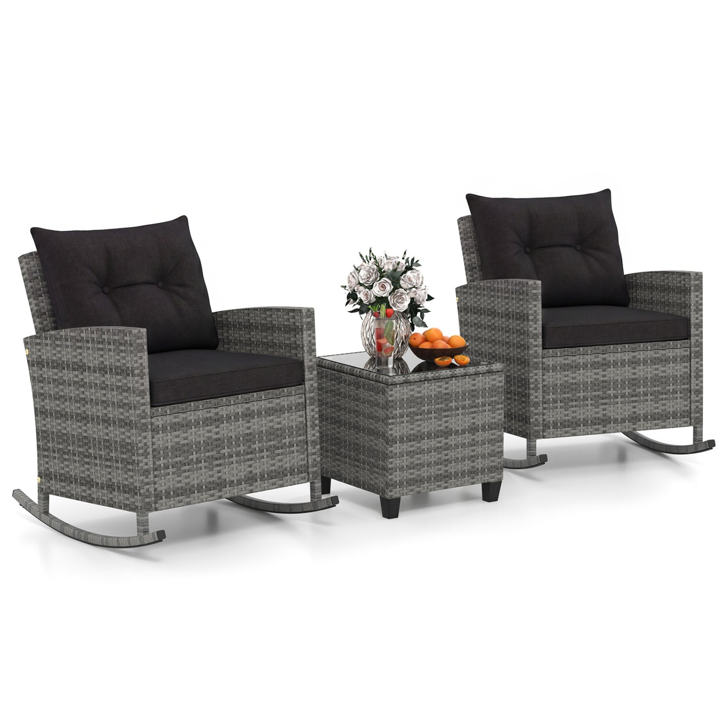 3-Piece Patio Rocking Chair Set with Glass Table