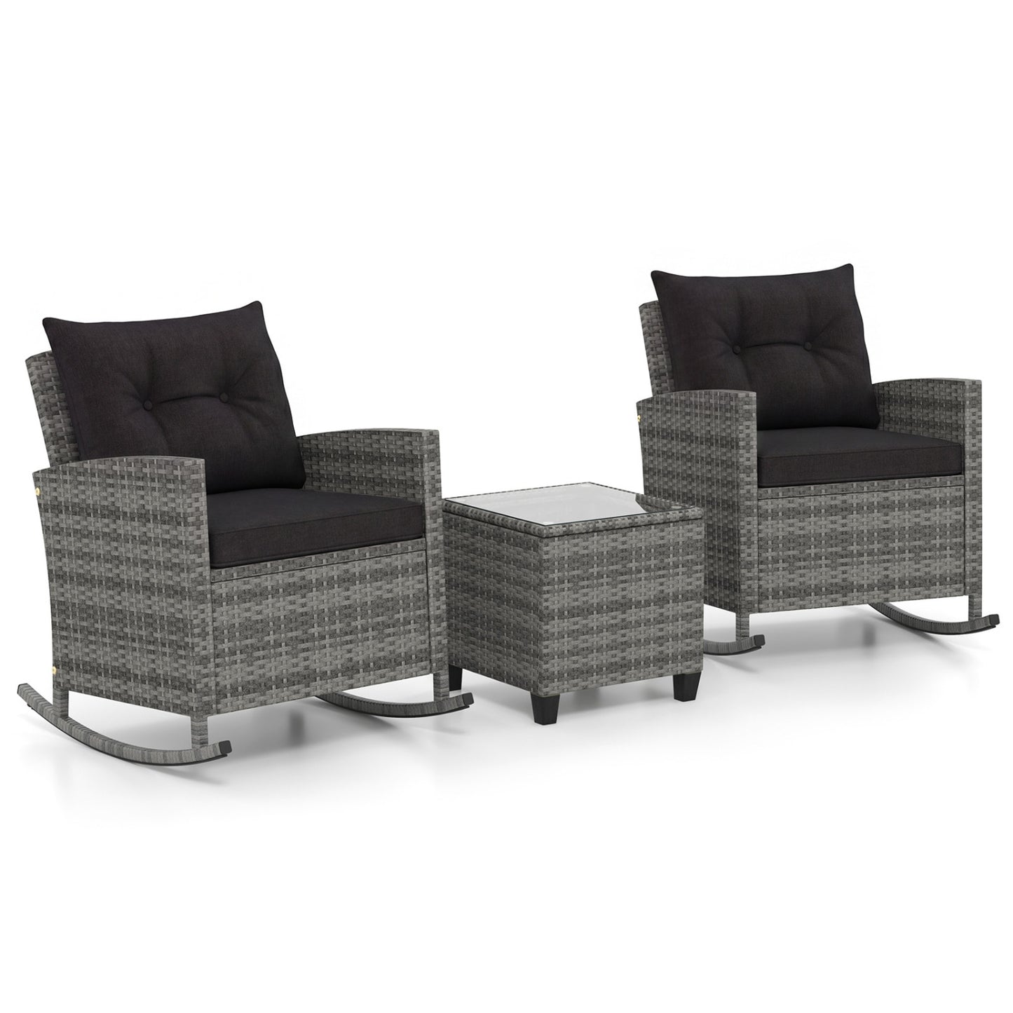 3-Piece Patio Rocking Chair Set with Glass Table