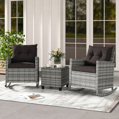 3-Piece Patio Rocking Chair Set with Glass Table