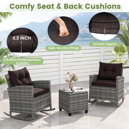 3-Piece Patio Rocking Chair Set with Glass Table
