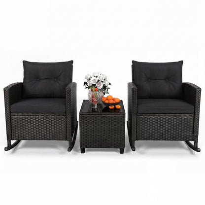 3-Piece Patio Rocking Chair Set with Glass Table
