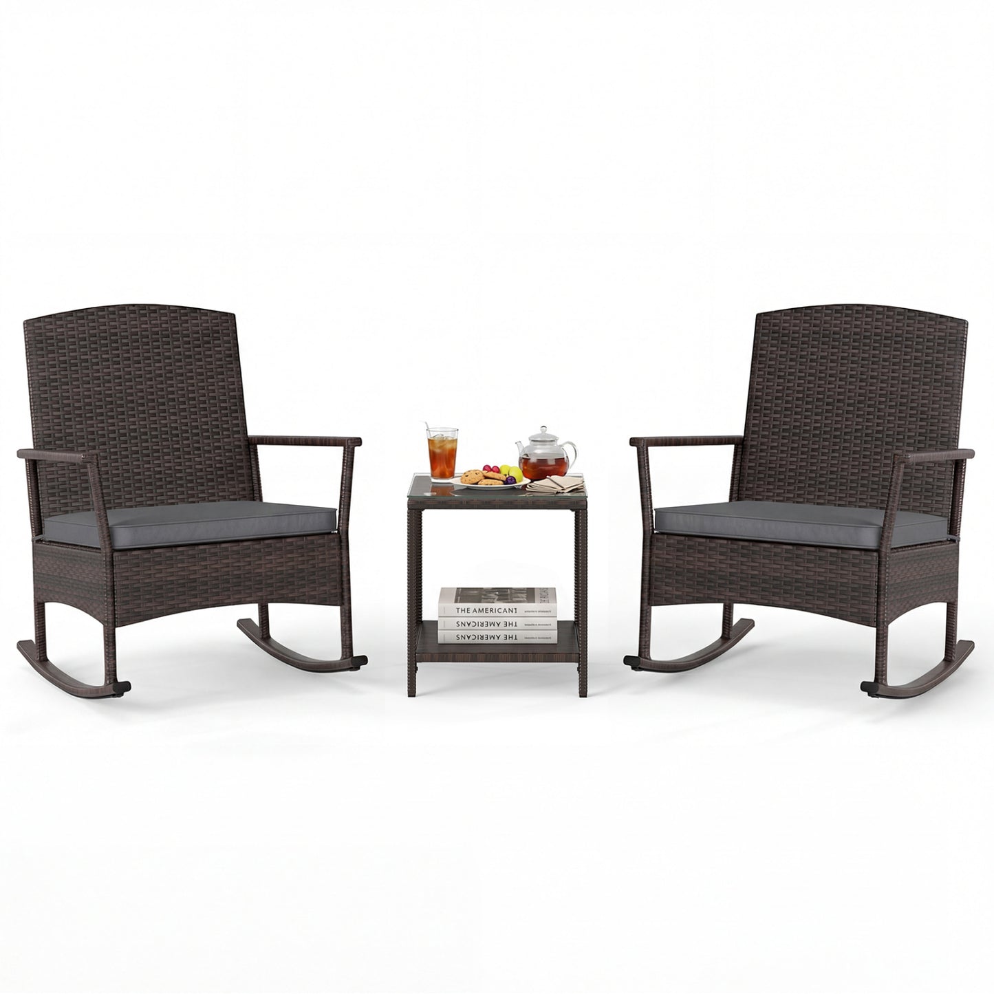 3-Piece Patio Rocking Chair Set with Coffee Table