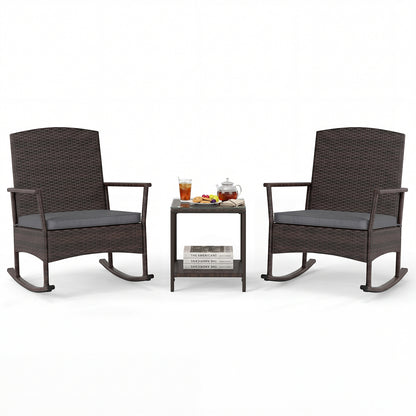 3-Piece Patio Rocking Chair Set with Coffee Table
