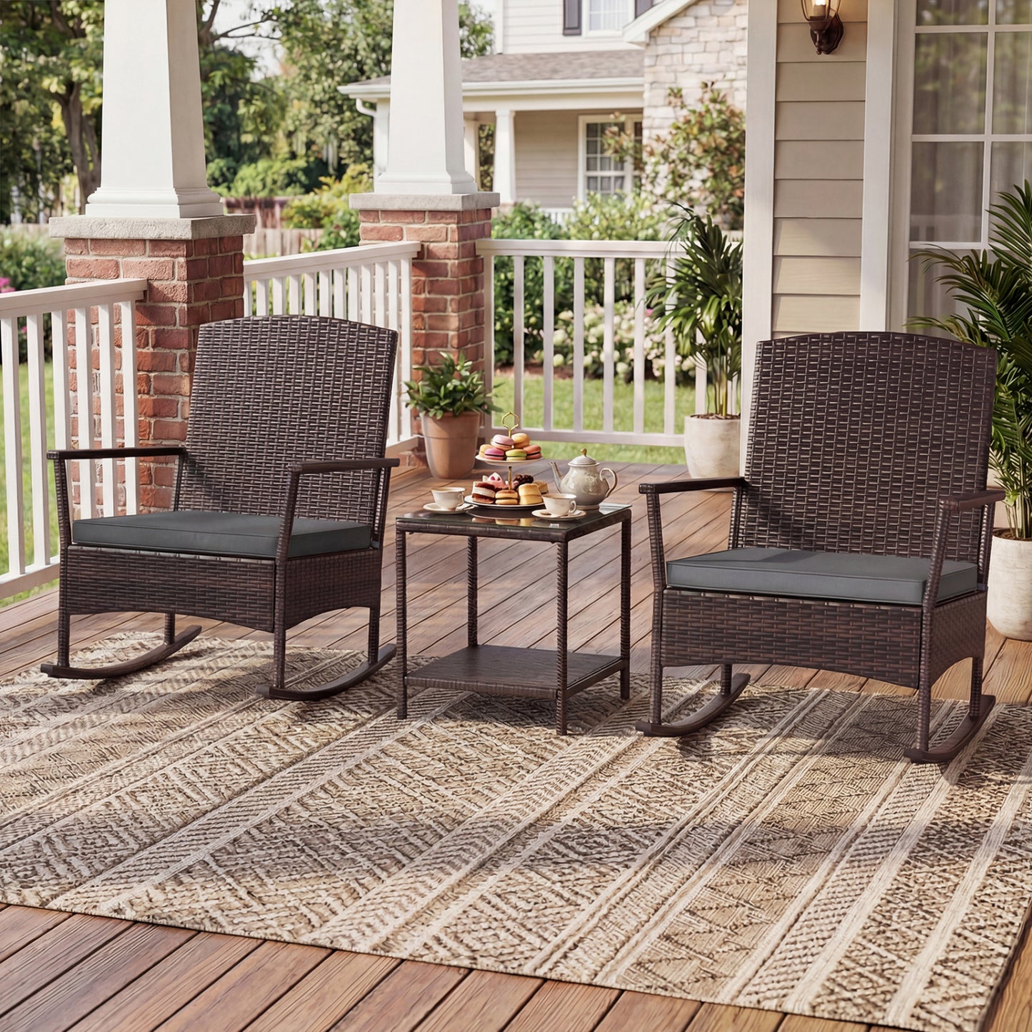 3-Piece Patio Rocking Chair Set with Coffee Table