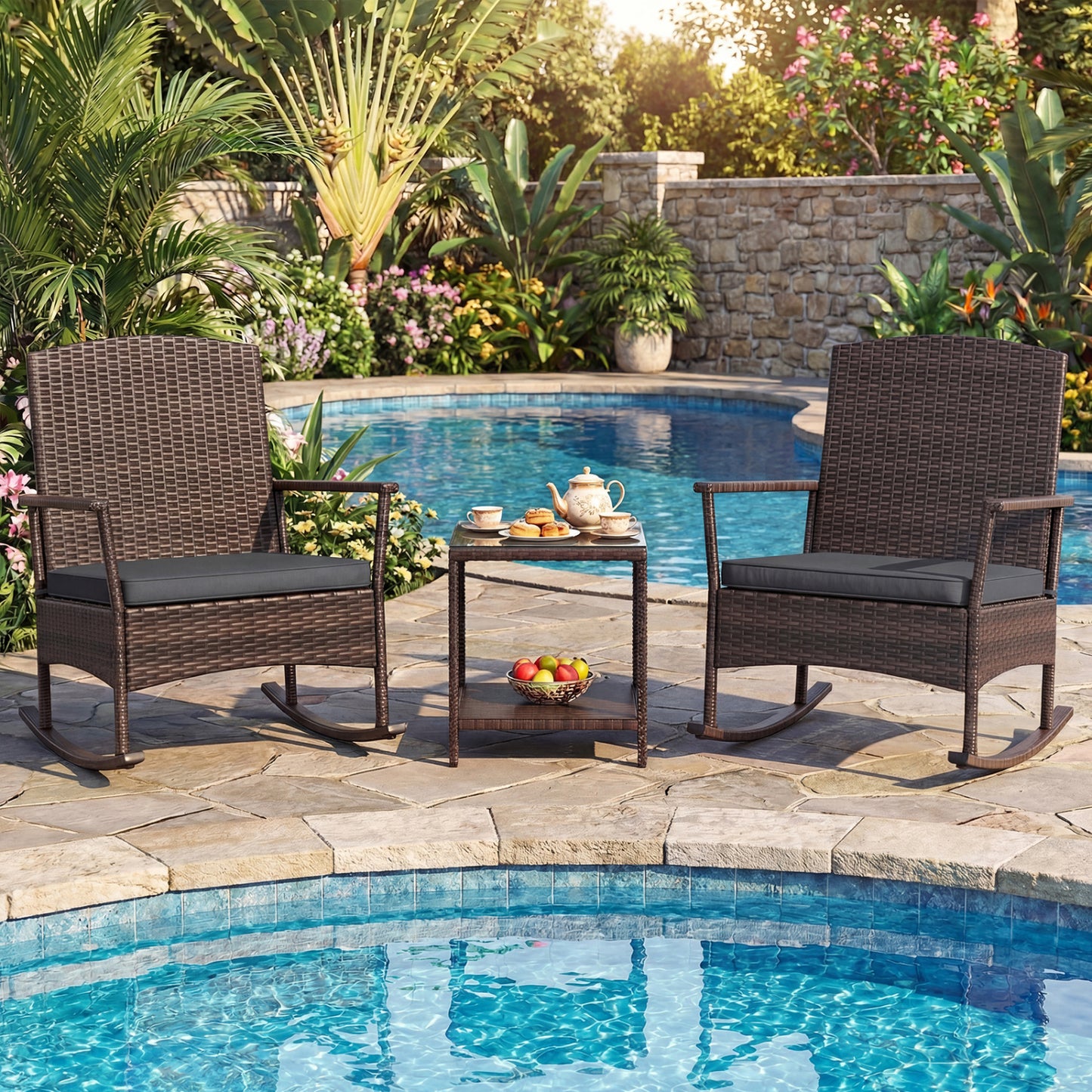 3-Piece Patio Rocking Chair Set with Coffee Table