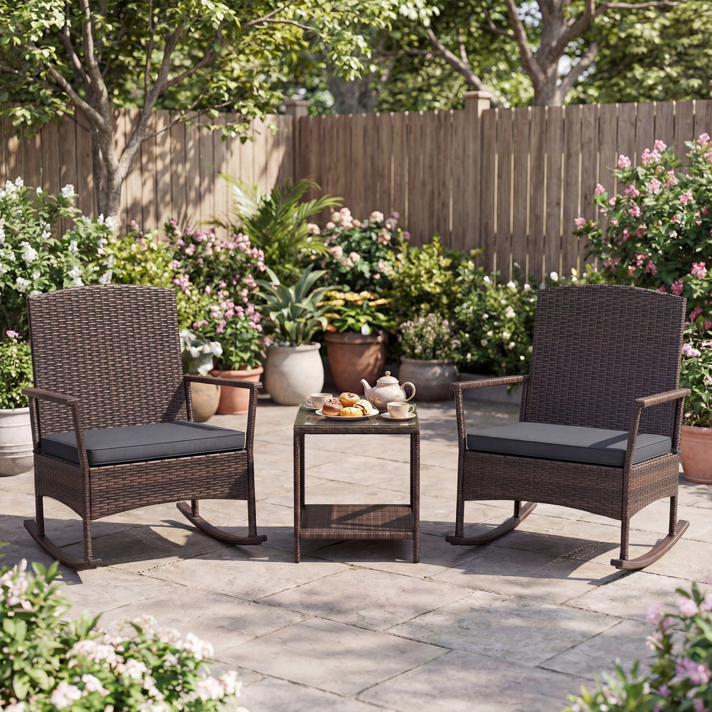 3-Piece Patio Rocking Chair Set with Coffee Table
