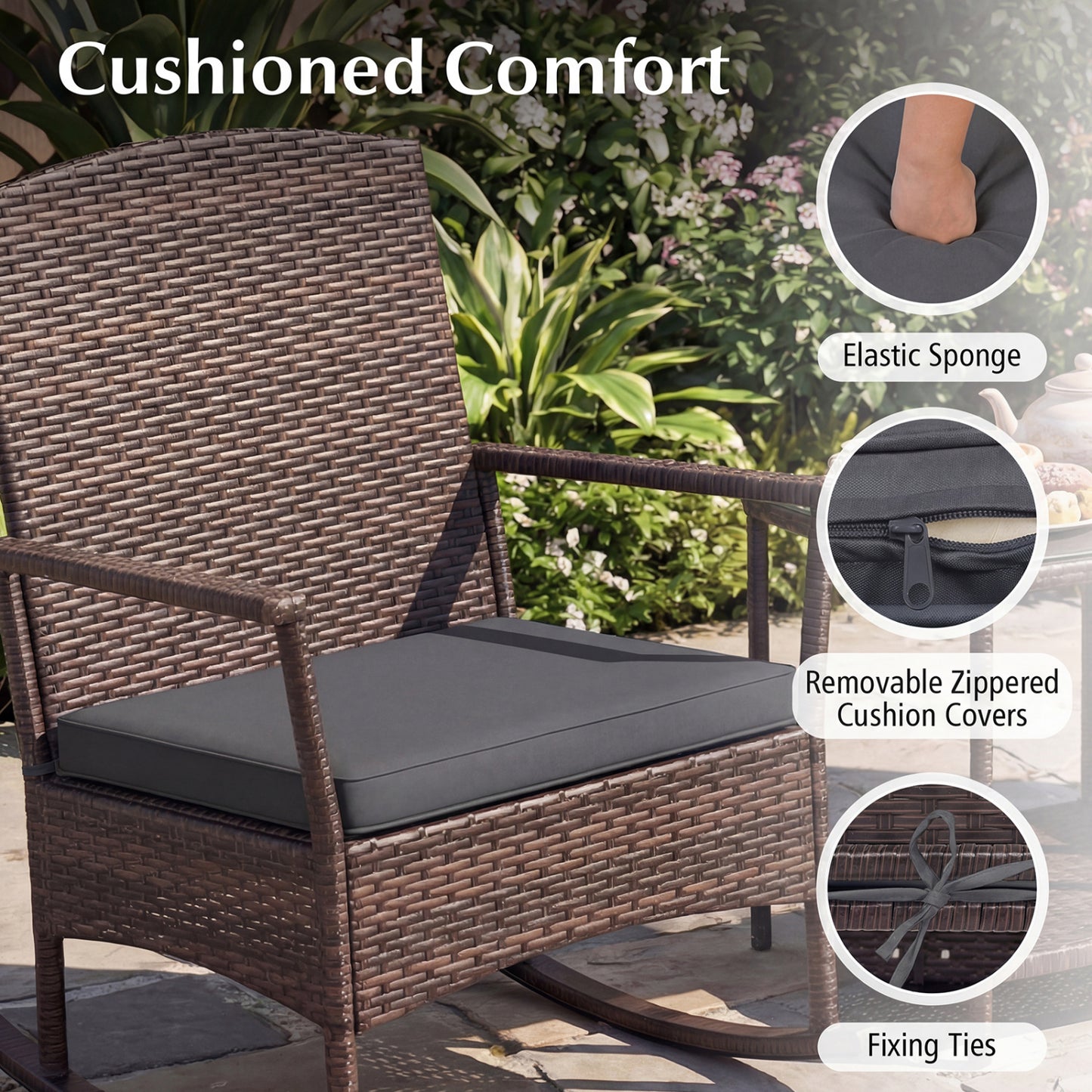 3-Piece Patio Rocking Chair Set with Coffee Table