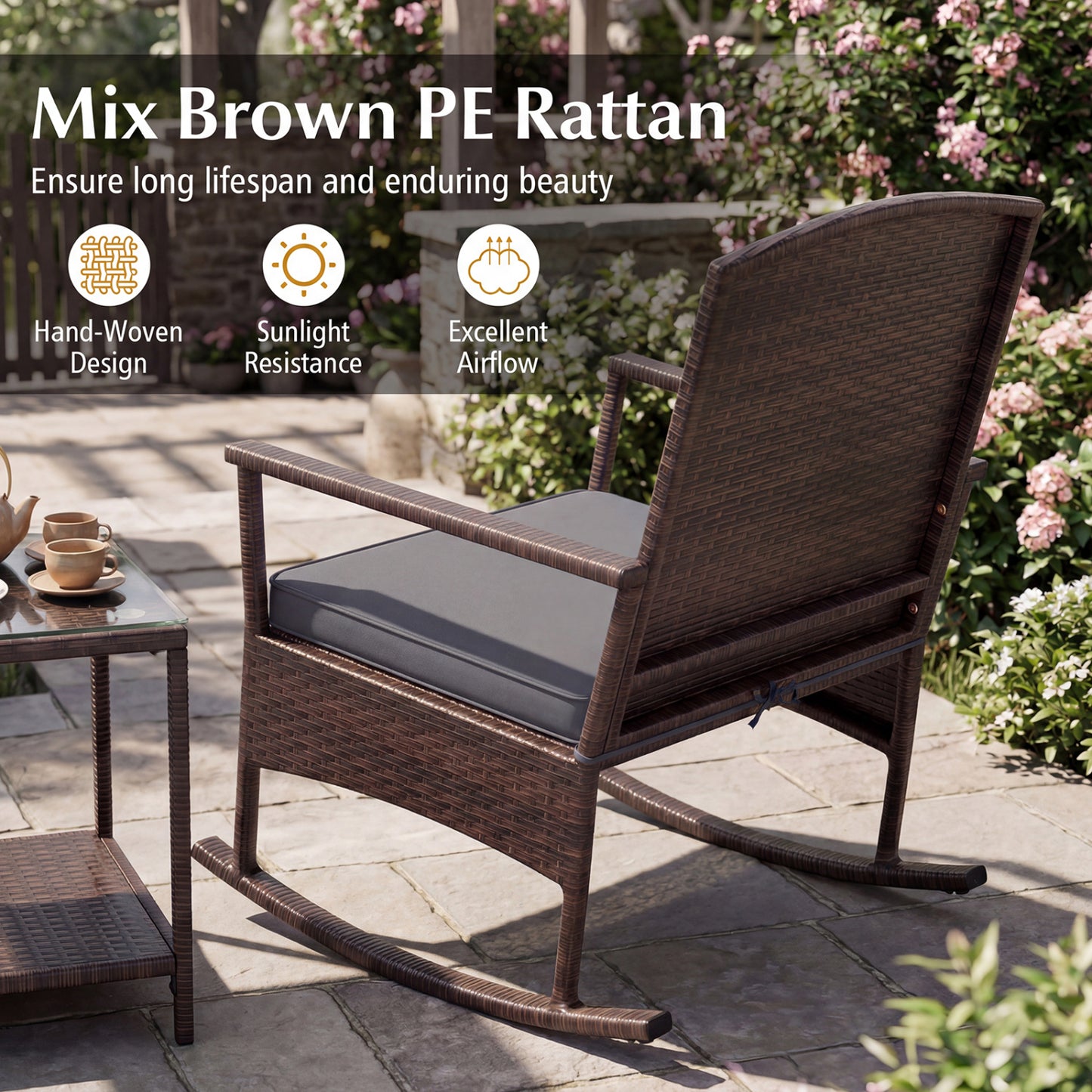 3-Piece Patio Rocking Chair Set with Coffee Table