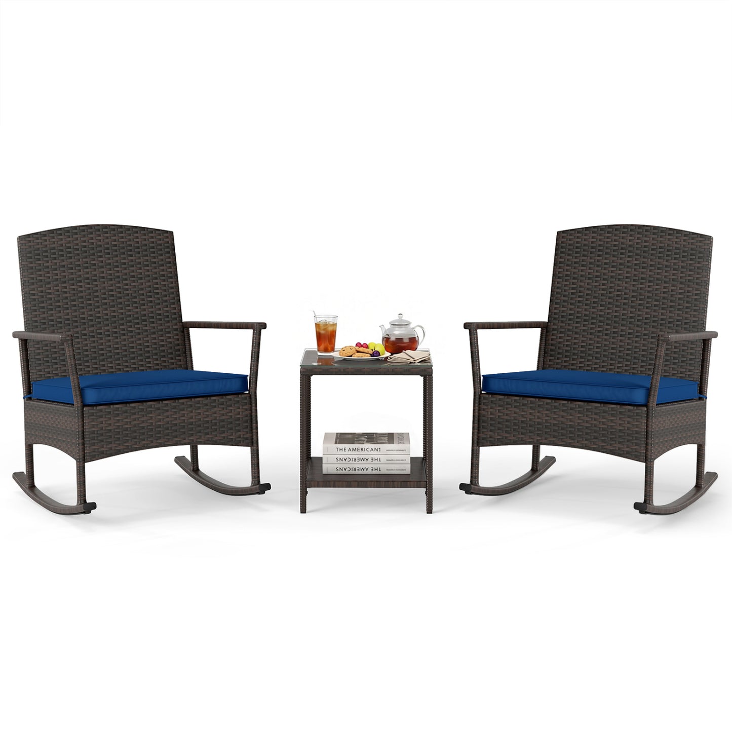 3-Piece Patio Rocking Chair Set with Coffee Table