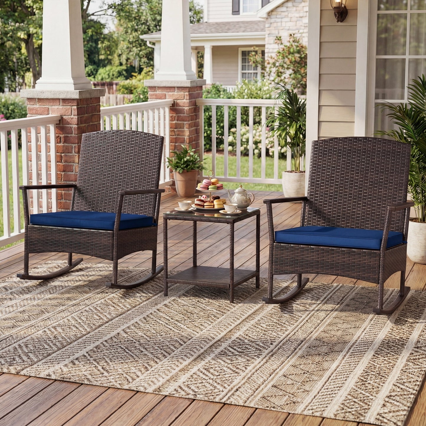 3-Piece Patio Rocking Chair Set with Coffee Table