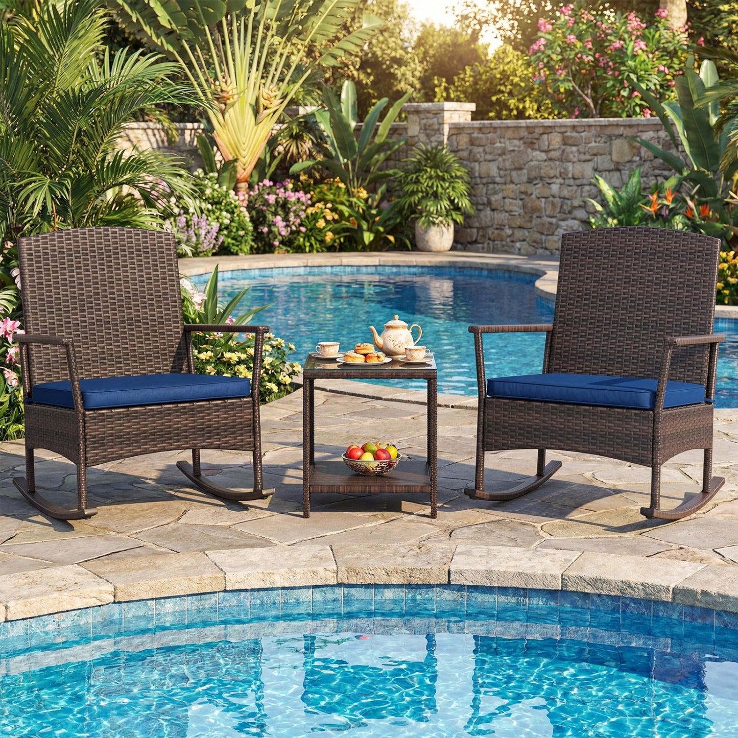 3-Piece Patio Rocking Chair Set with Coffee Table