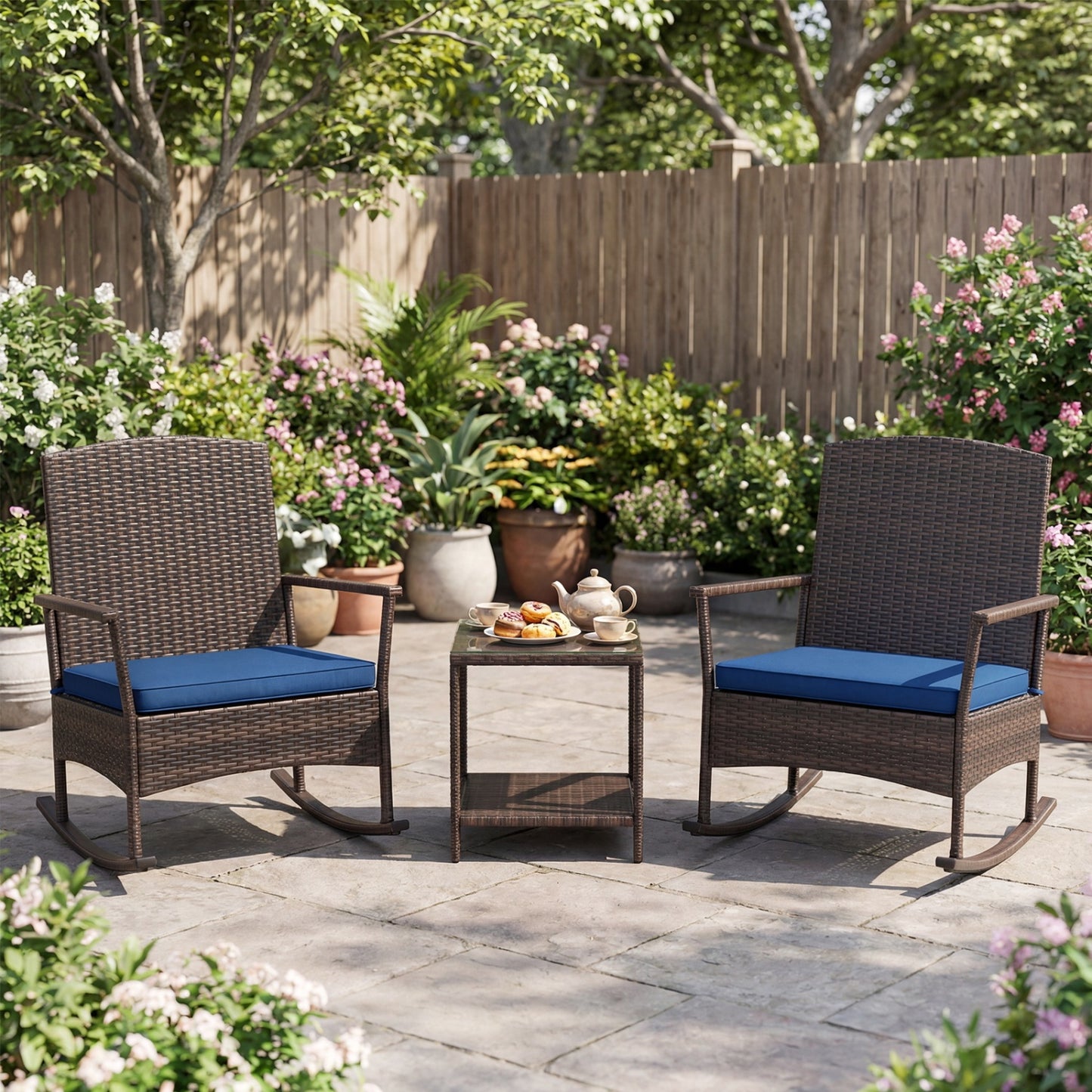 3-Piece Patio Rocking Chair Set with Coffee Table