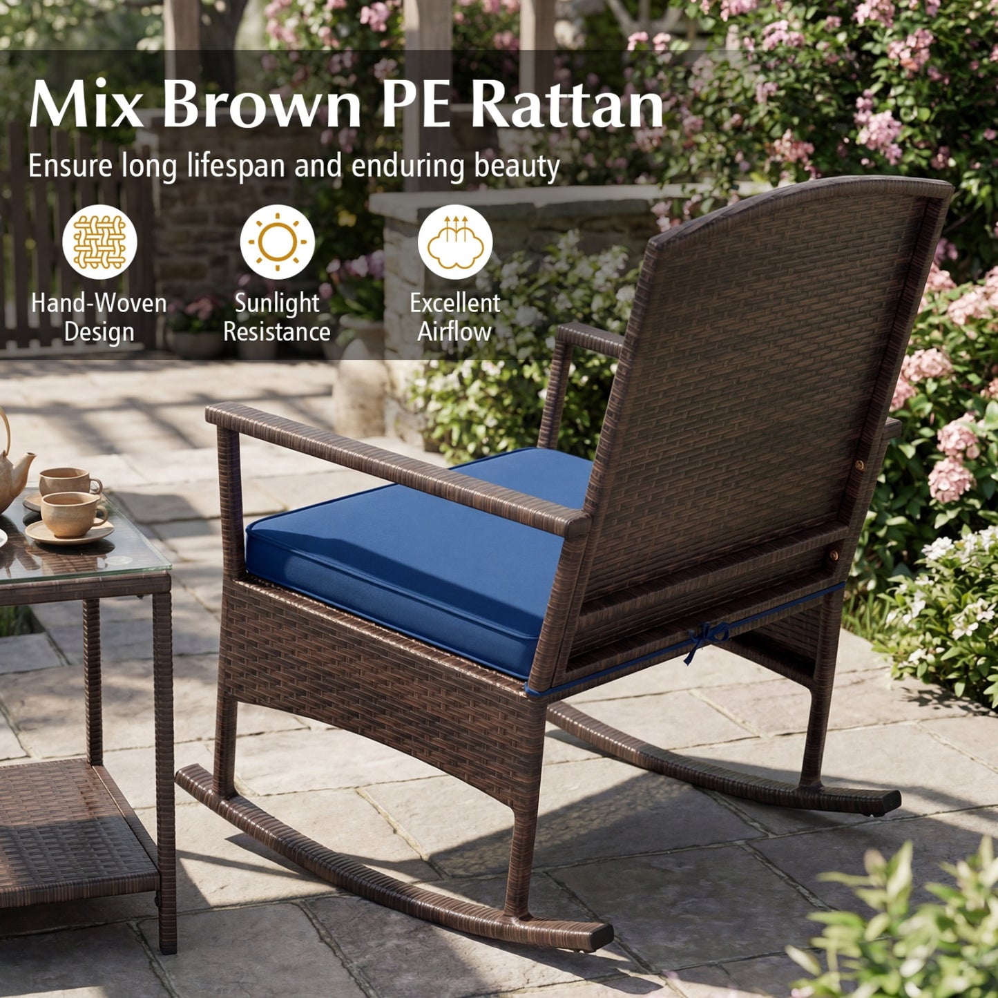 3-Piece Patio Rocking Chair Set with Coffee Table