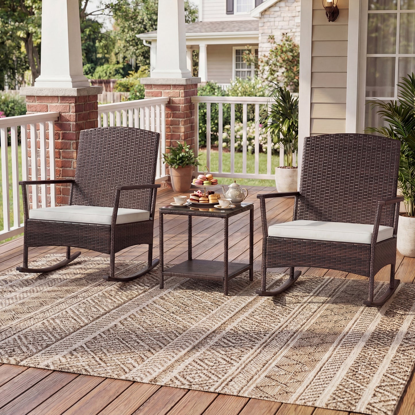 3-Piece Patio Rocking Chair Set with Coffee Table