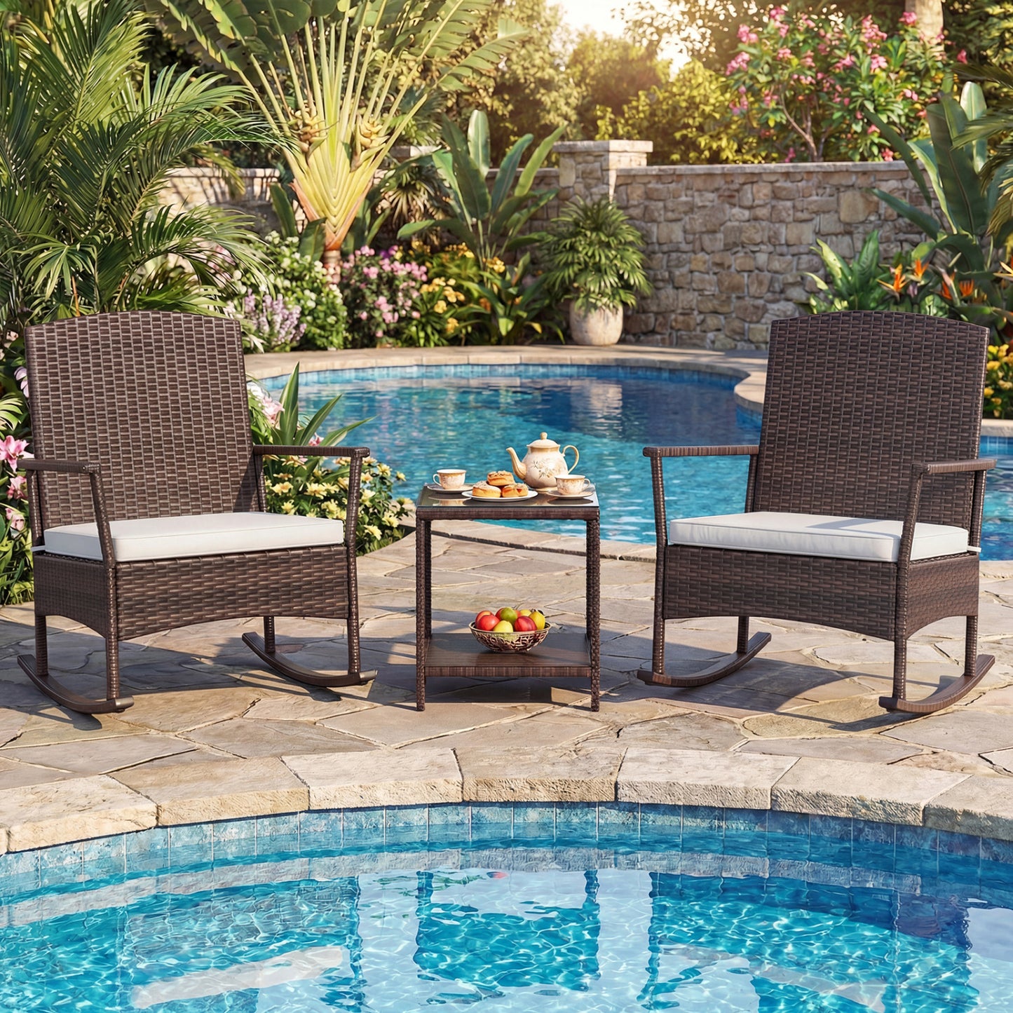3-Piece Patio Rocking Chair Set with Coffee Table