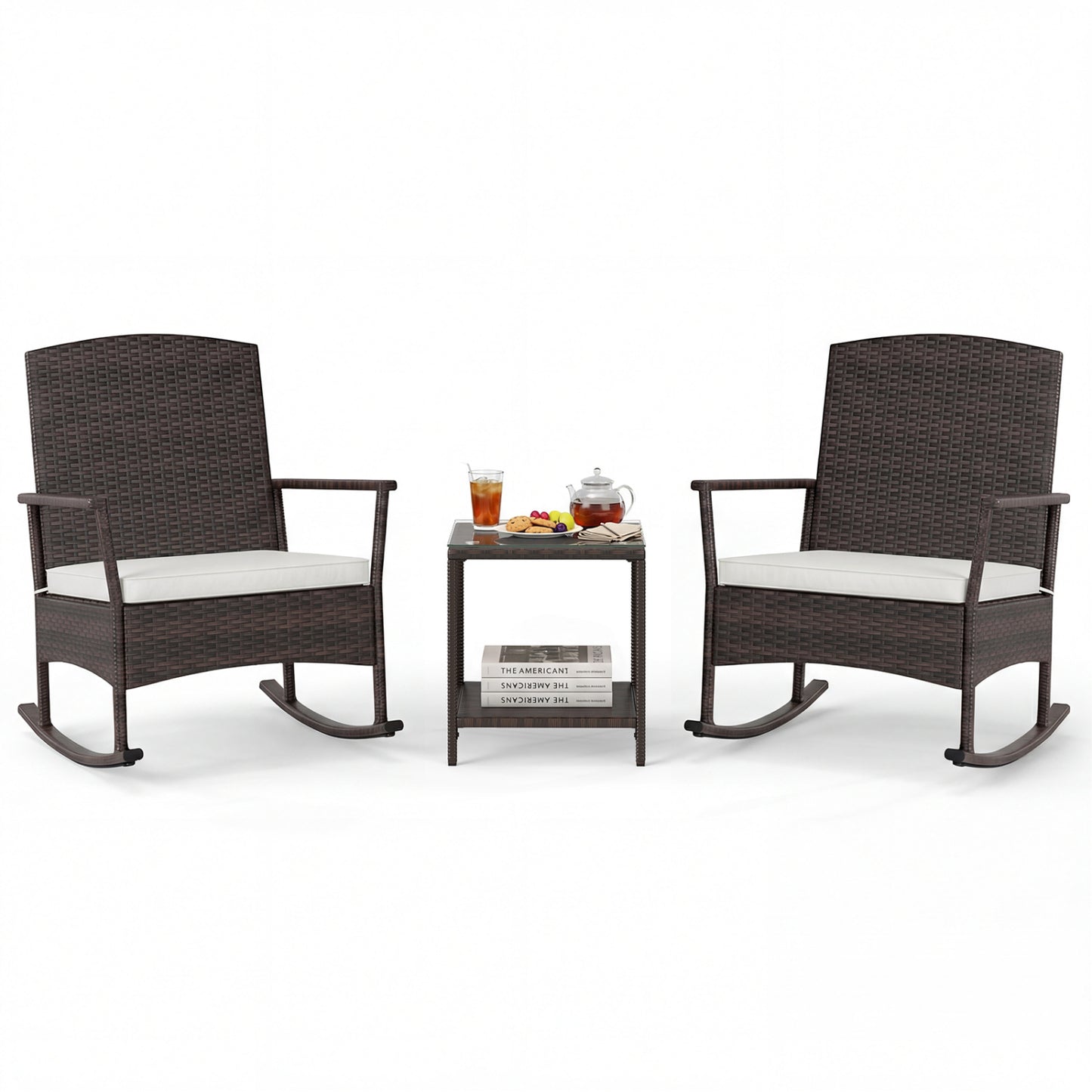 3-Piece Patio Rocking Chair Set with Coffee Table