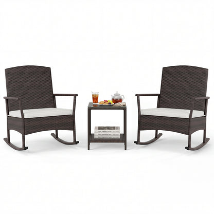 3-Piece Patio Rocking Chair Set with Coffee Table