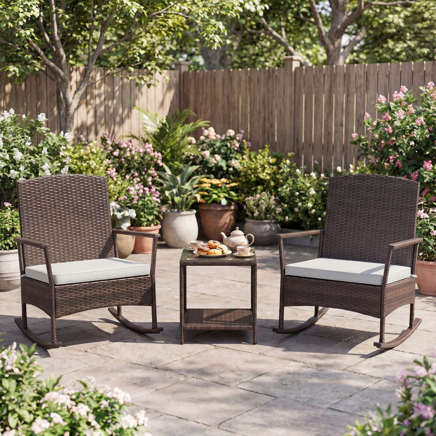 3-Piece Patio Rocking Chair Set with Coffee Table