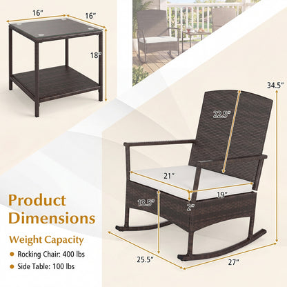 3-Piece Patio Rocking Chair Set with Coffee Table