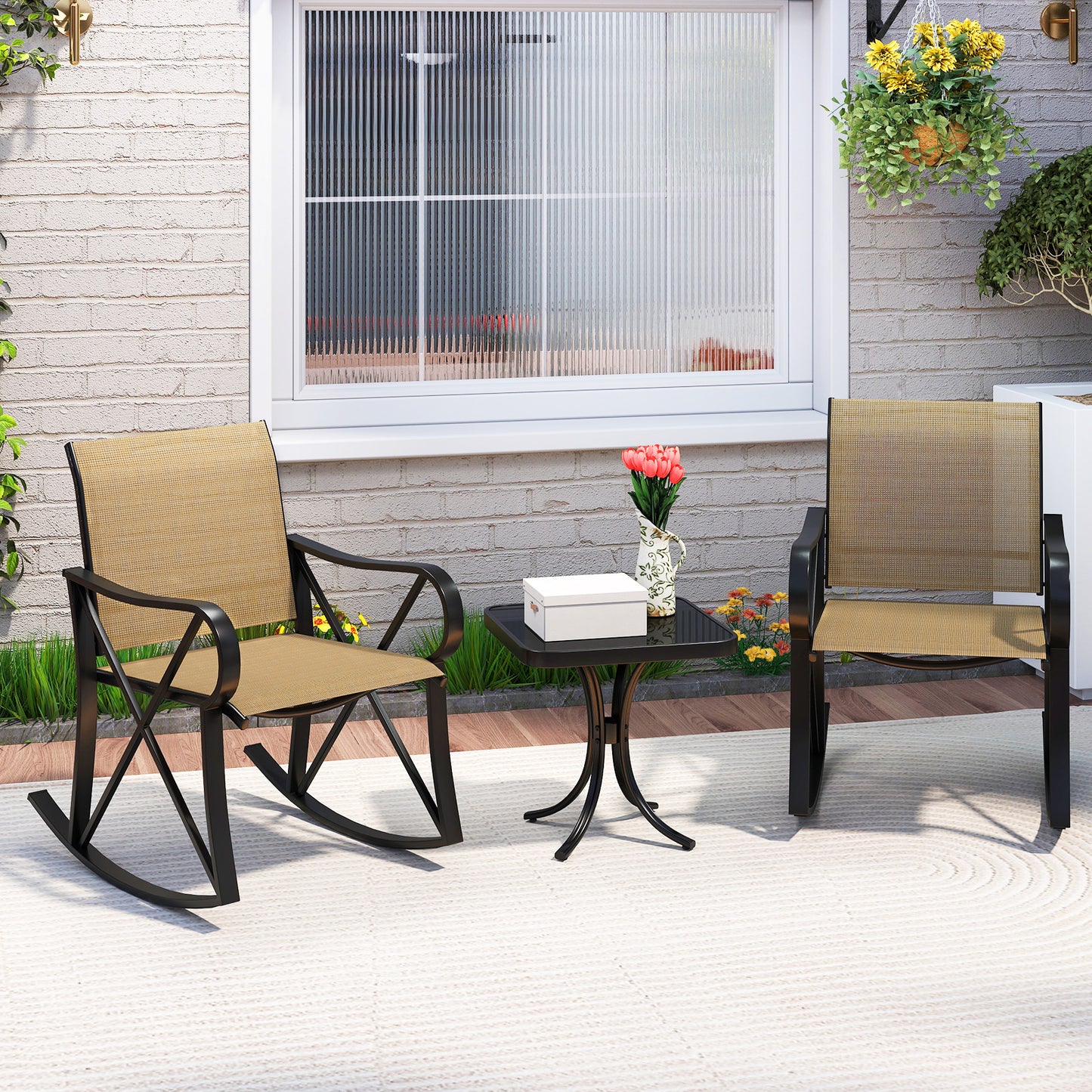 3-Piece Patio Rocking Chair Set with Side Table