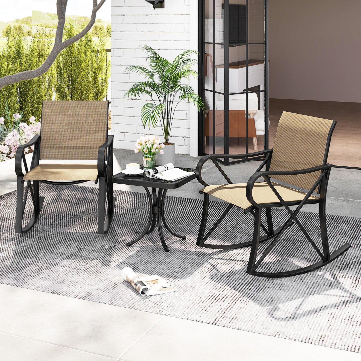 3-Piece Patio Rocking Chair Set with Side Table