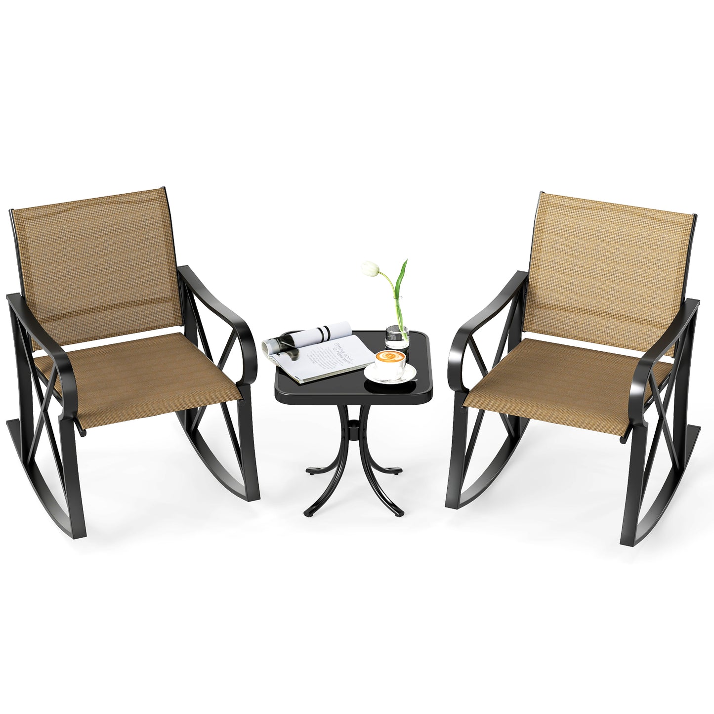 3-Piece Patio Rocking Chair Set with Side Table