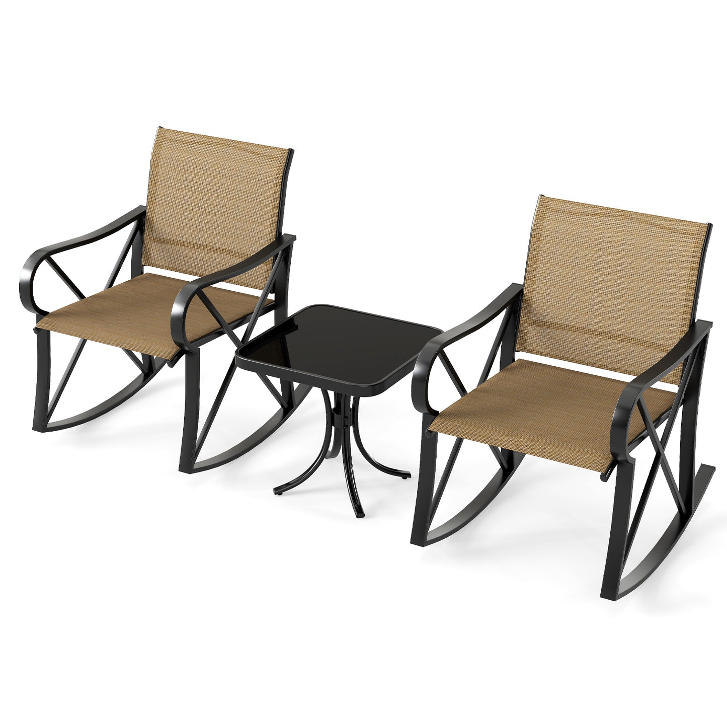 3-Piece Patio Rocking Chair Set with Side Table